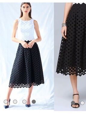 nwt white house black market black lattice double layer pleated skirt 2p